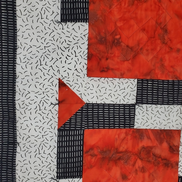 Handmade Geometric Patchwork Quilt Lap Blanket Orange Red Black White Size 45" - Picture 6 of 9